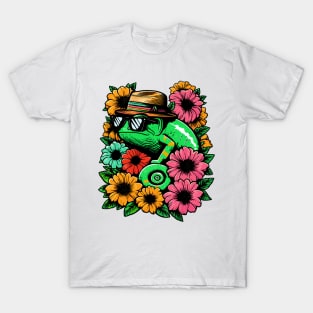 Chameleon Flowers Whimsical Design T-Shirt